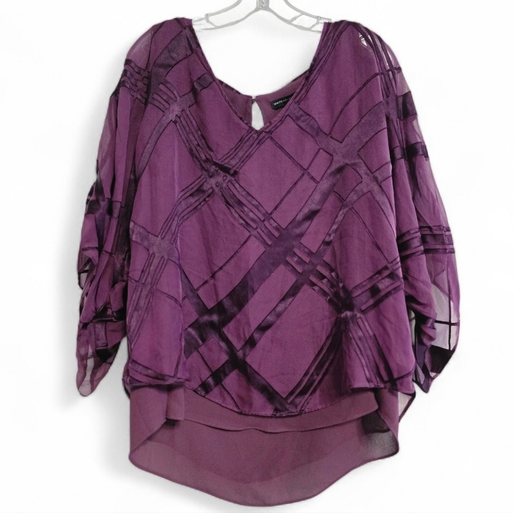 White House Black Market Purple Geometric Sheer Blouse